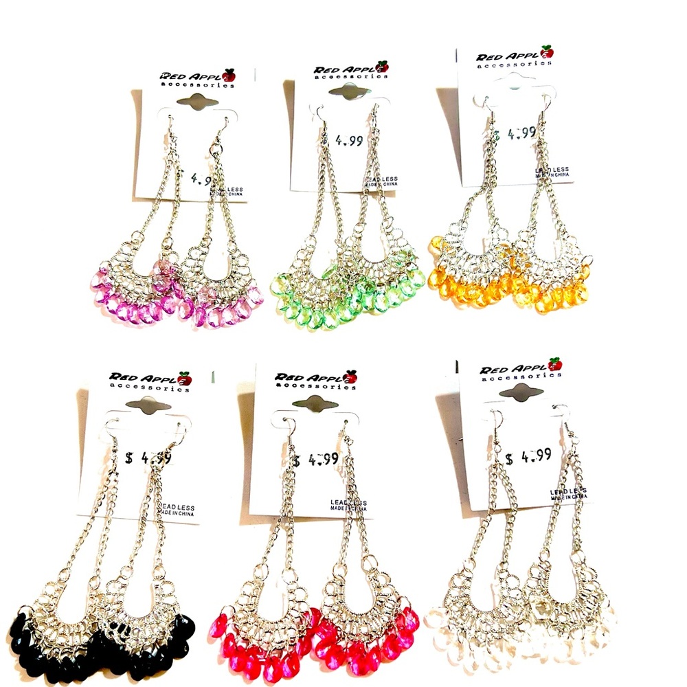 Red Apple Accessories Colorful Dangle Earrings Set of 6